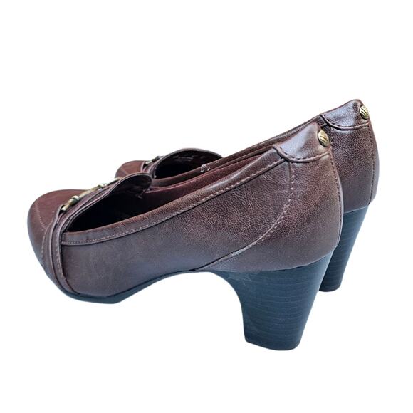 Brown Pumps Life Stride Odele Dress Loafer Size 9W Wide Synthetic Buckle Heeled - Picture 4 of 13